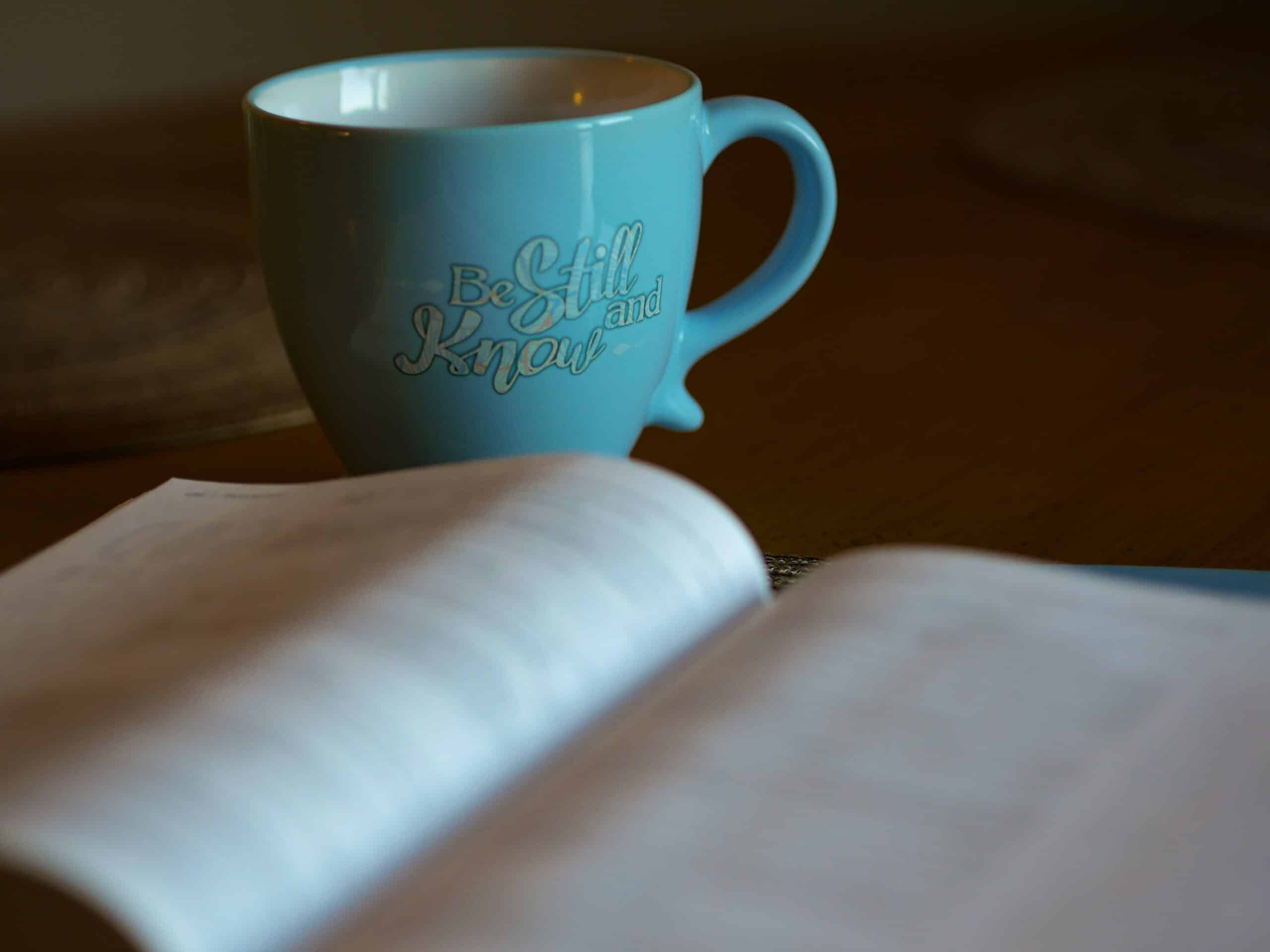 cup of coffee and a book is a perk of a stay-at-home mom