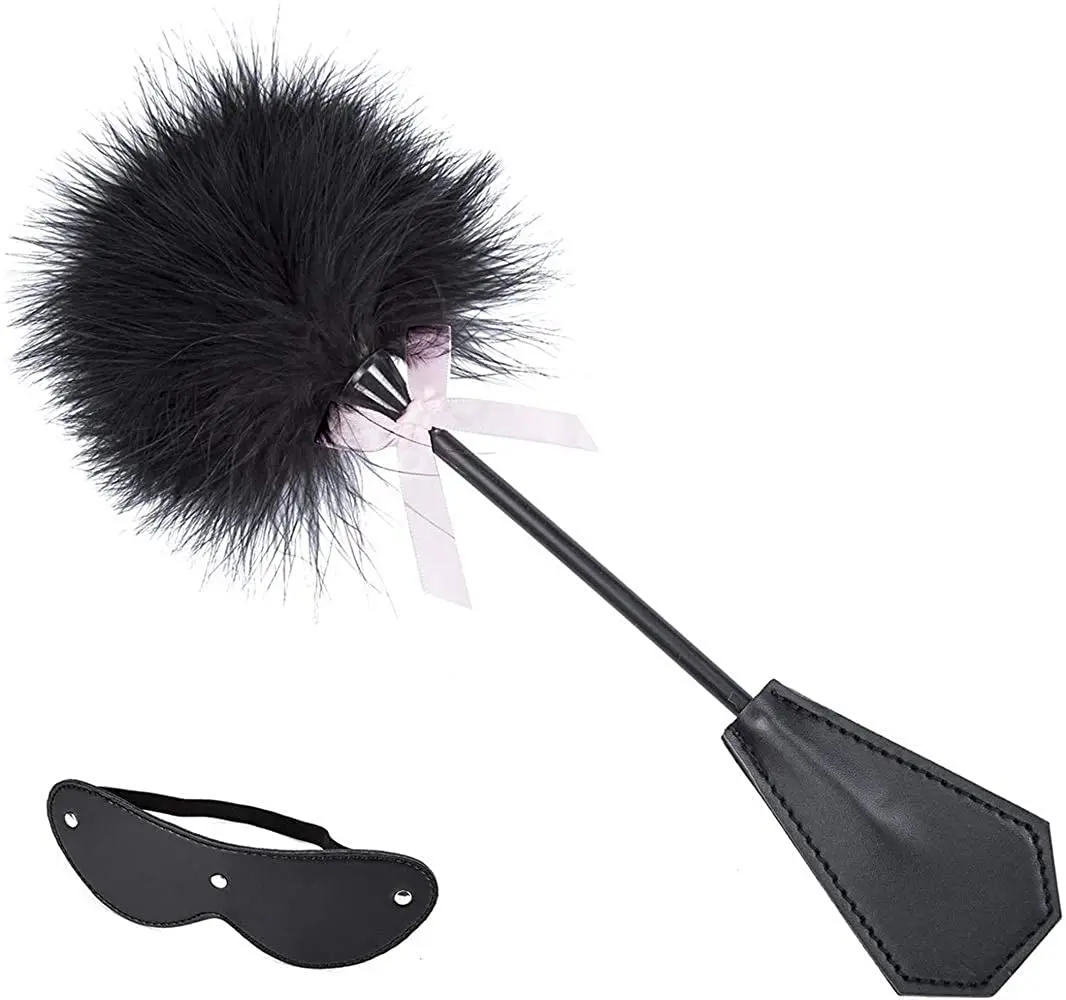 feather duster and blindfold 