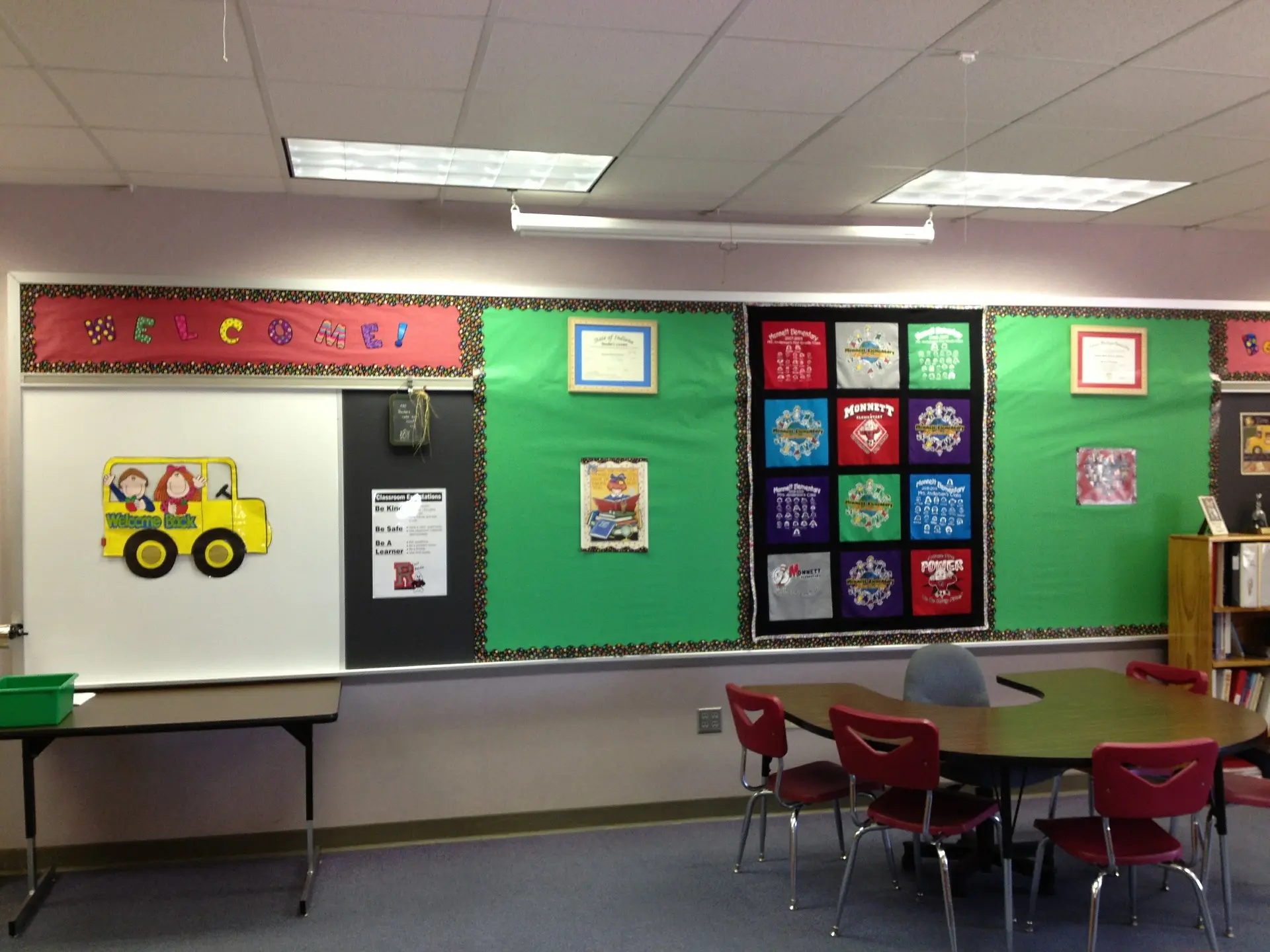 classroom boards showing daily routine