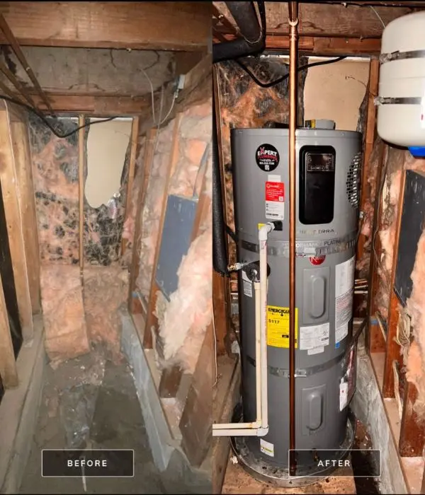 Plumber installing a new water heater in a residential utility room | Water Heater Installation & Replacements