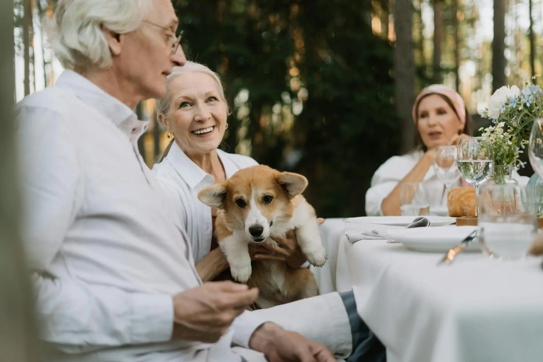 smiling elderly woman holding her pet