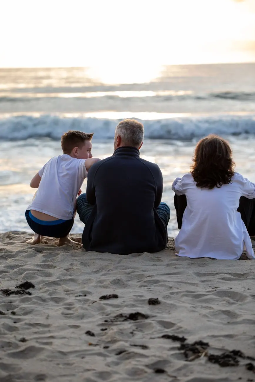 family bonding at sunset beach
