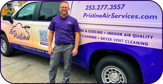 pristine air services technician with a van