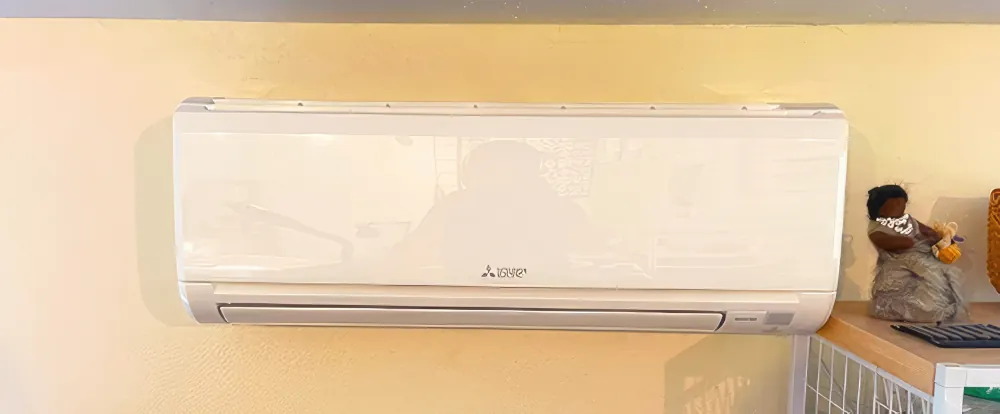 Picture of a ductless mini-split unit inside a house.
