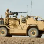 A Jackal Armoured Vehicle is put through its paces in the desert at Camp Bastion Afghanistan MOD 45148137