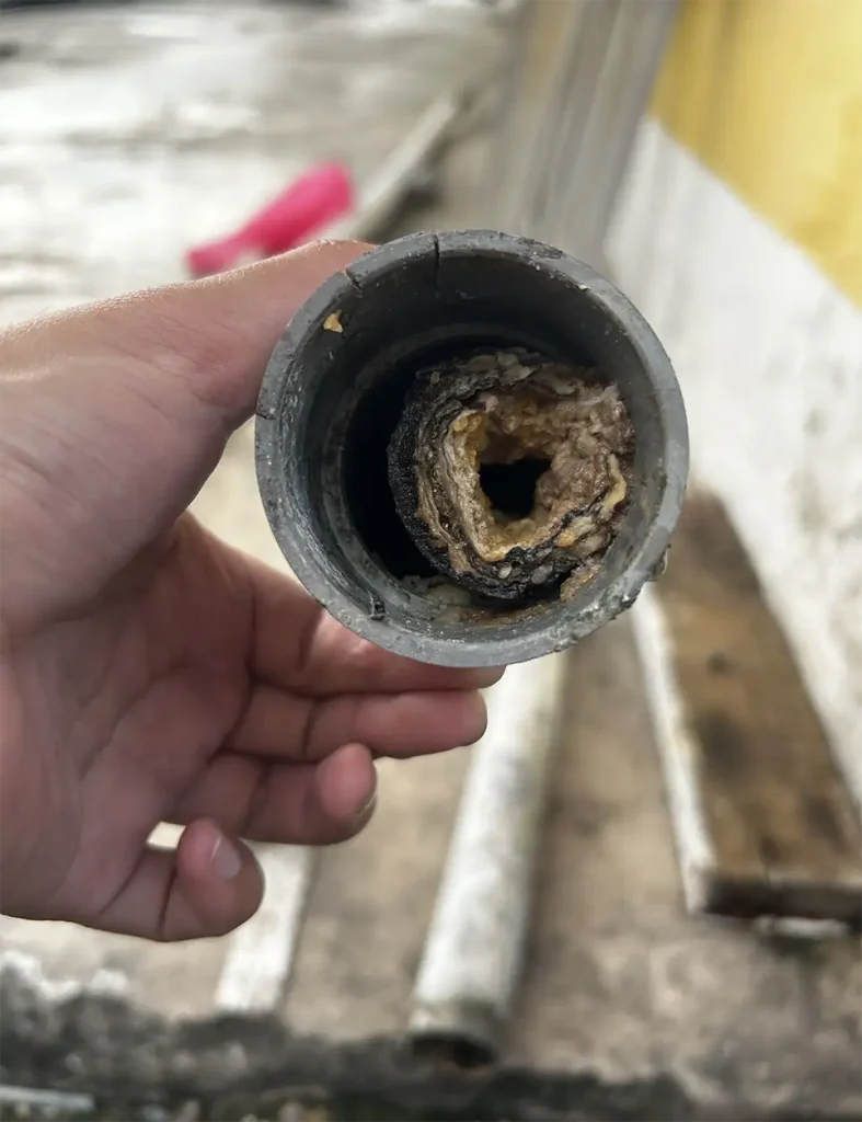 Close up of a clogged pipe