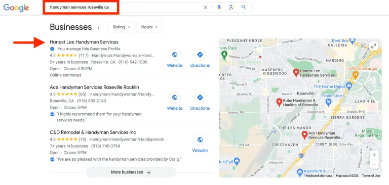 google map rankings showing importance of GBP
