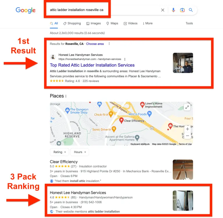 long tail keyword ranking for handyman business