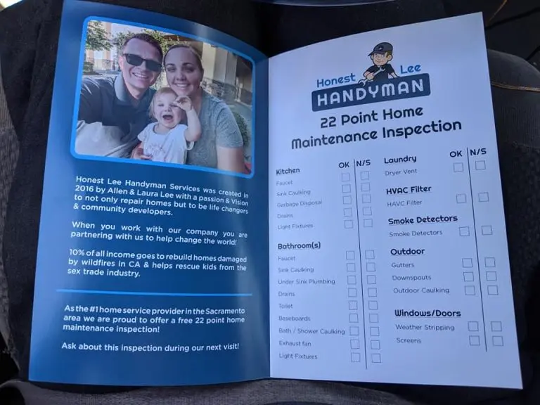 handyman flyer brochure example from honest lee handyman in roseville, ca