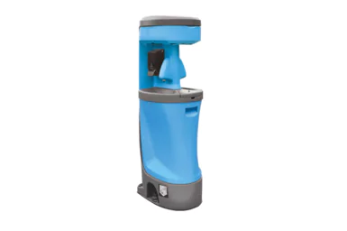 freestanding blue sanitation unit for outdoor events, worksites, and public gatherings.