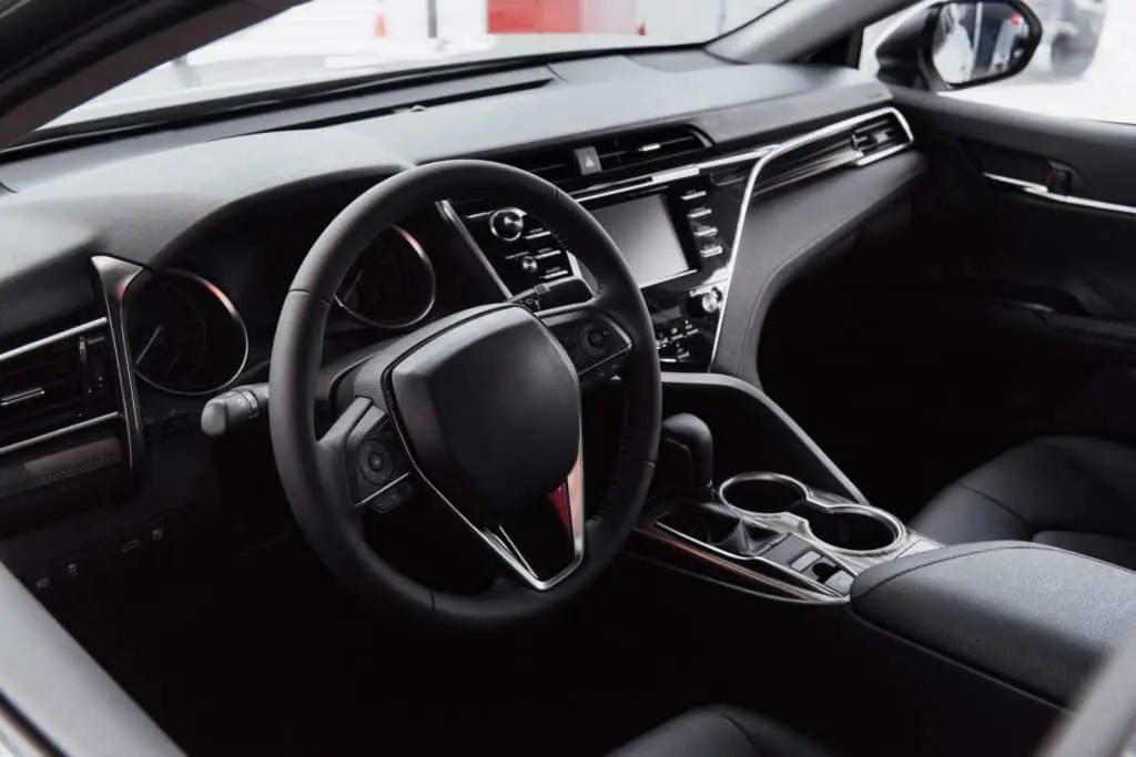View of the interior of a modern automobile showing the dashboard
