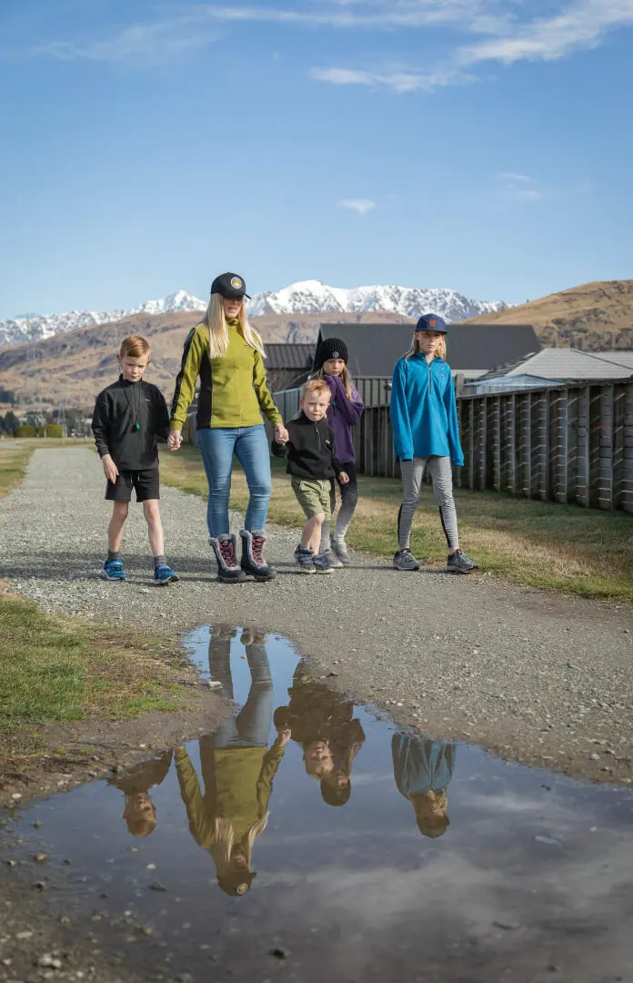 Lady with kids walking