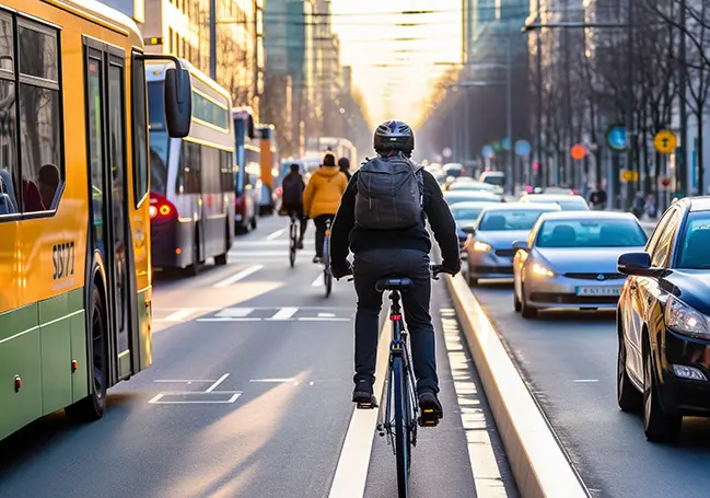 ALTRANS team member riding a bicycle as part of a sustainable transportation career focused on improving community mobility | Careers