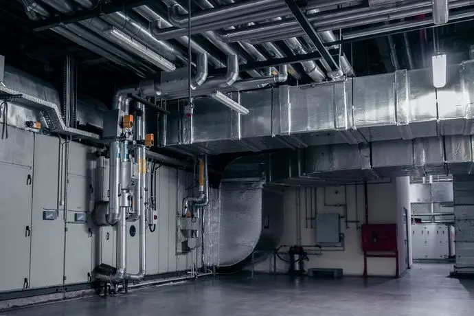 Modern industrial interior of the ventilation plant room