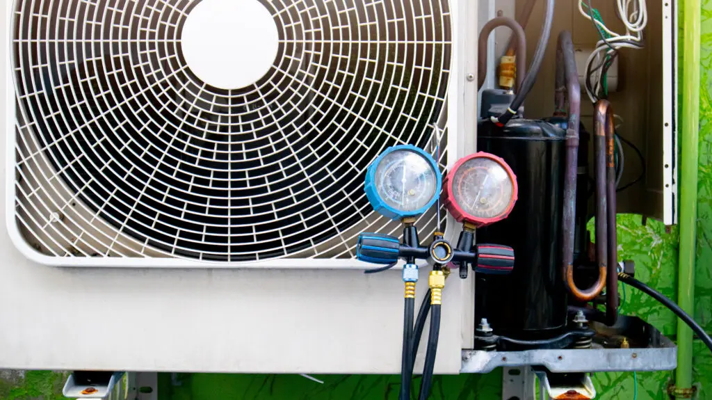 Pressure indicators to check condenser refrigerant levels. Hang onto the grille in front of the air compressor fan at outdoor.
