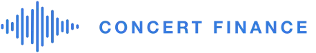 A blue soundwave icon is followed by the words "CONCERT FINANCE" in blue uppercase letters on a light background.