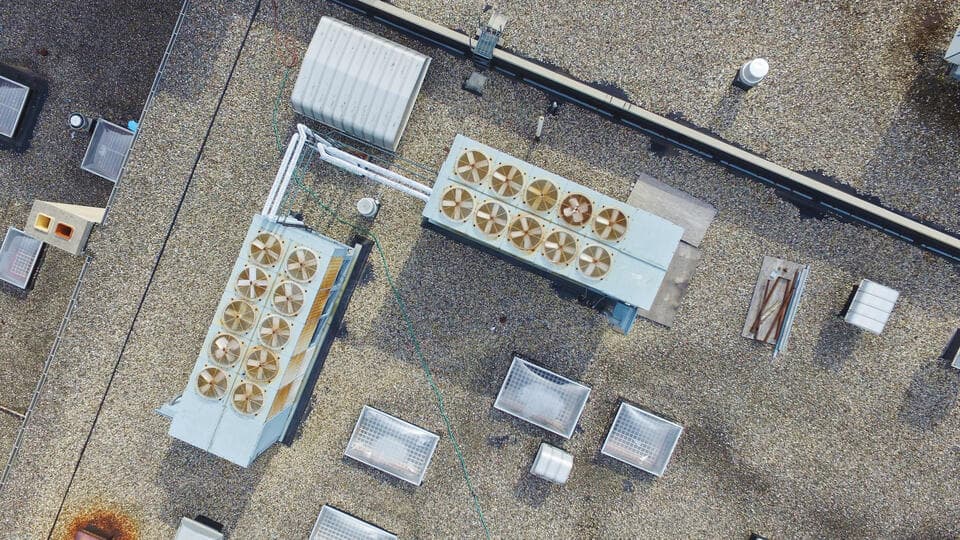 commercial flat roofing-aerial view of commercial built up roof