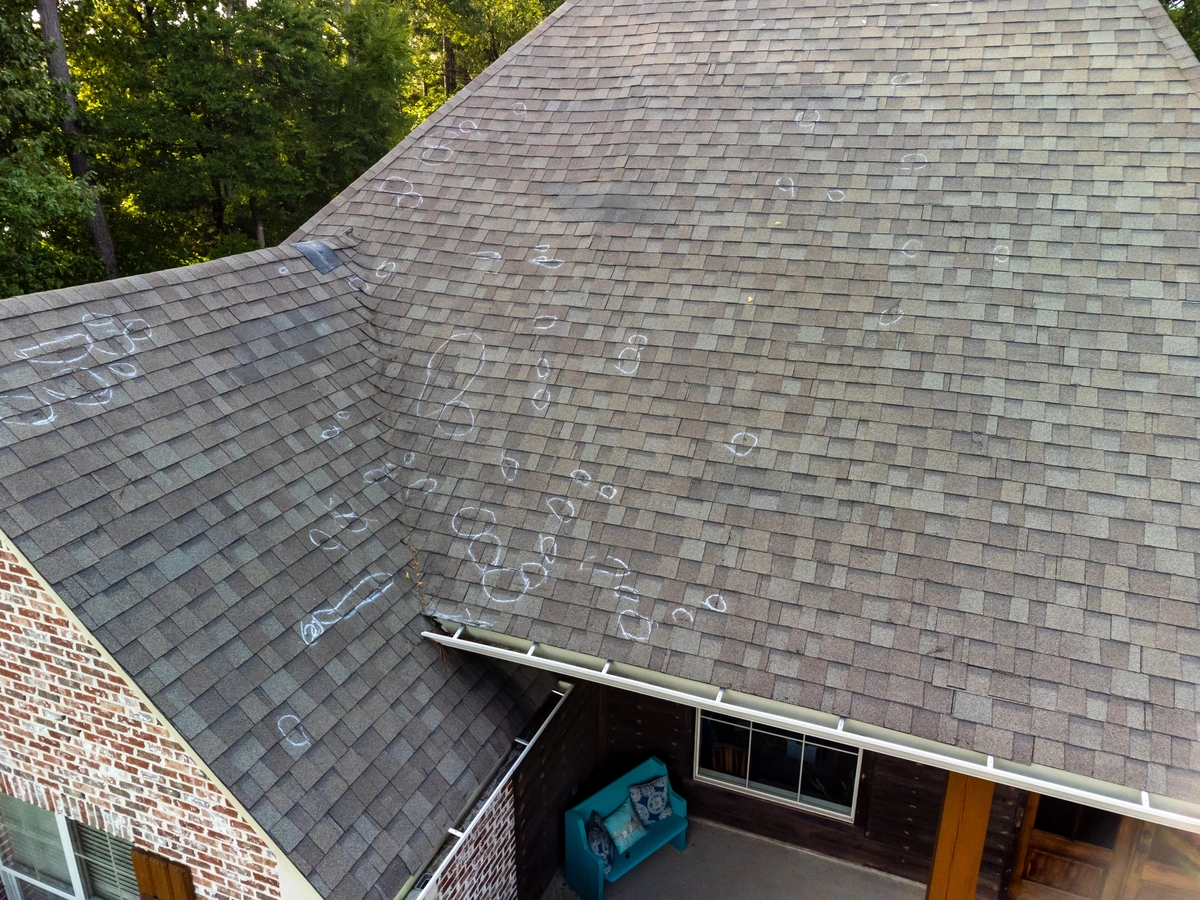 roof with hail damage marks
