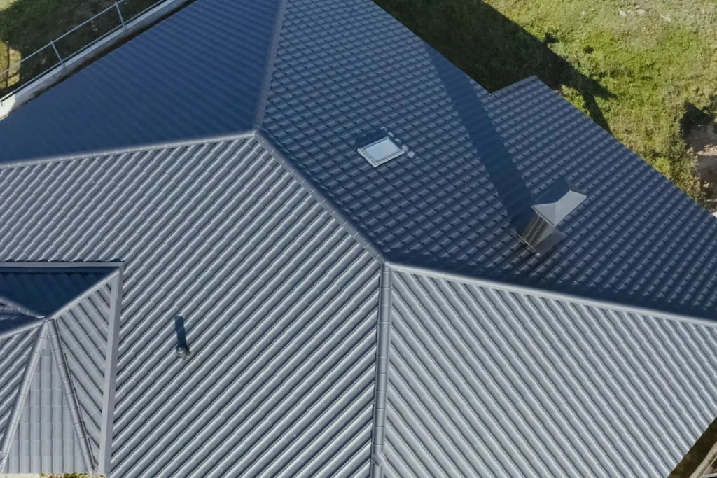 metal roof top view home