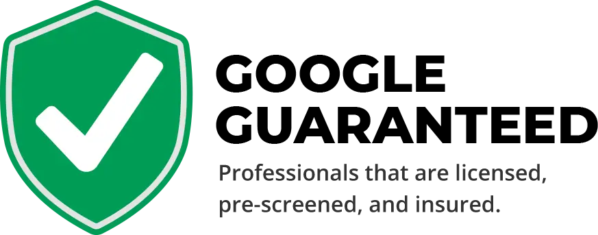 A green shield with a white checkmark is on the left. Text on the right reads: "Professionals that are licensed, pre-screened, and insured.
