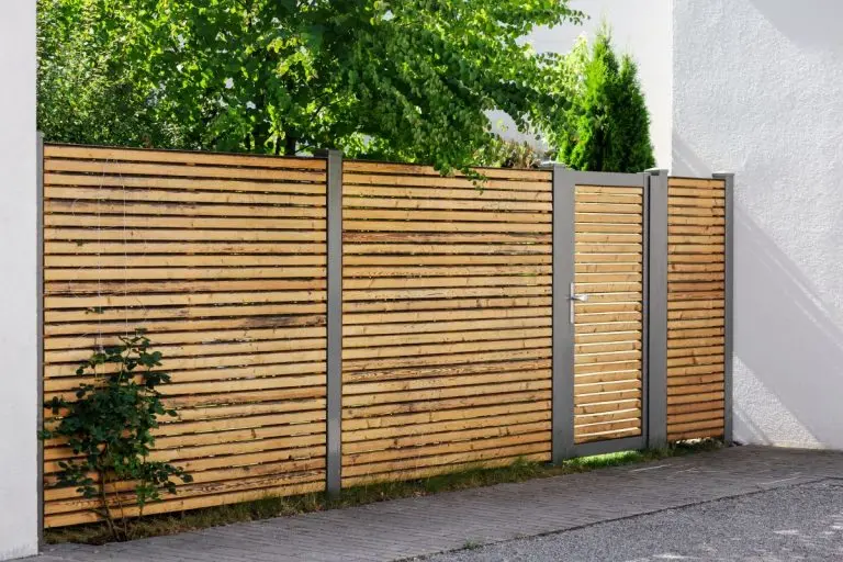 Wooden Fence of Horizontal Wood Boards. Modern Garden Gate.
