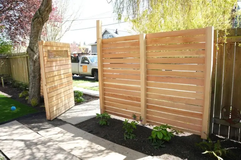 Newly installed wooden horizontal fence