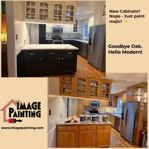 Kitchen cabinet painting for a fresh, modern look with updated colors and style.