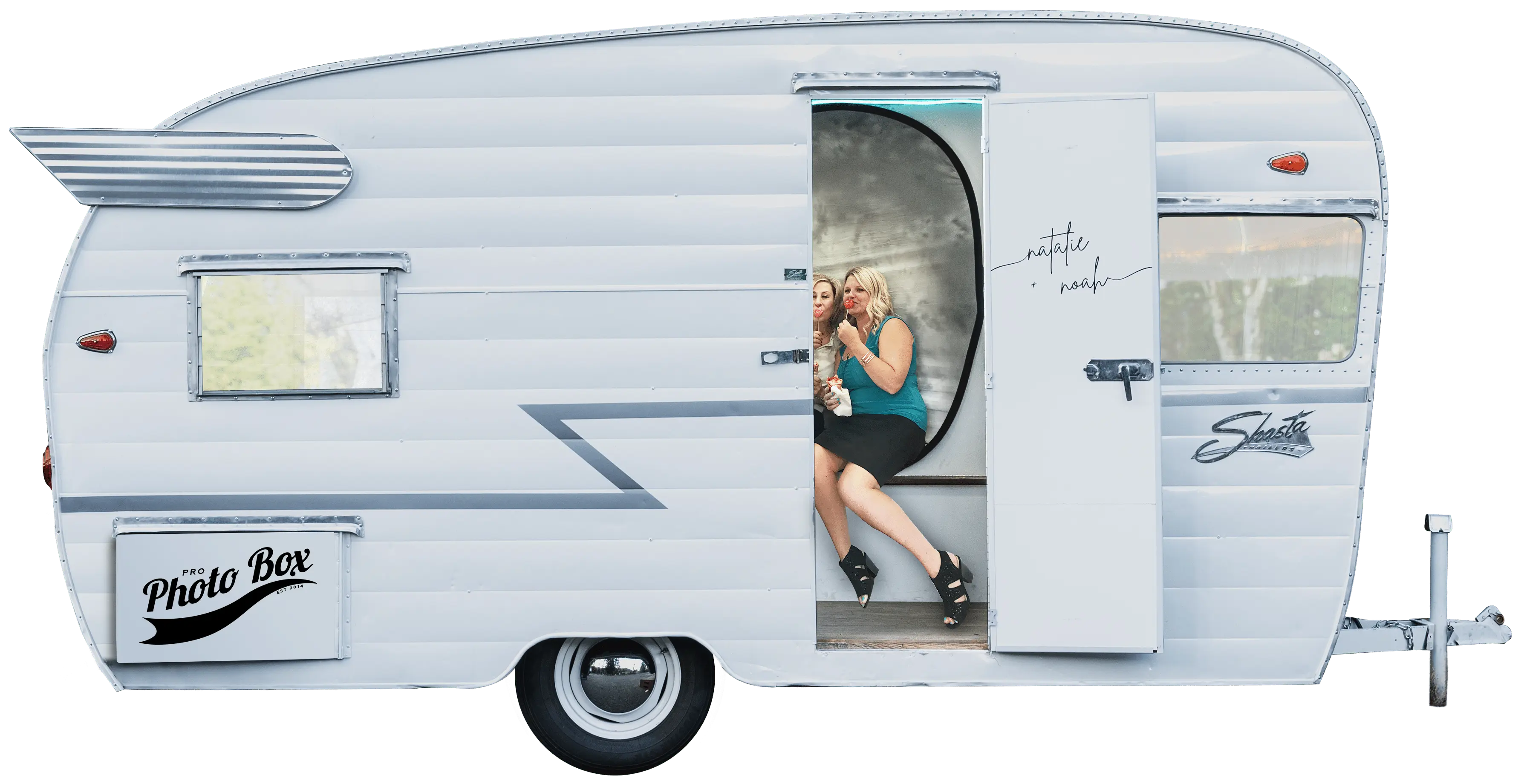 white retro camper van turned into photobooth