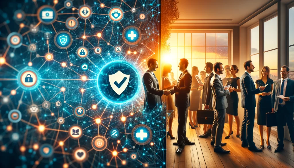 A split composition contrasting two lead generation strategies in the insurance industry.