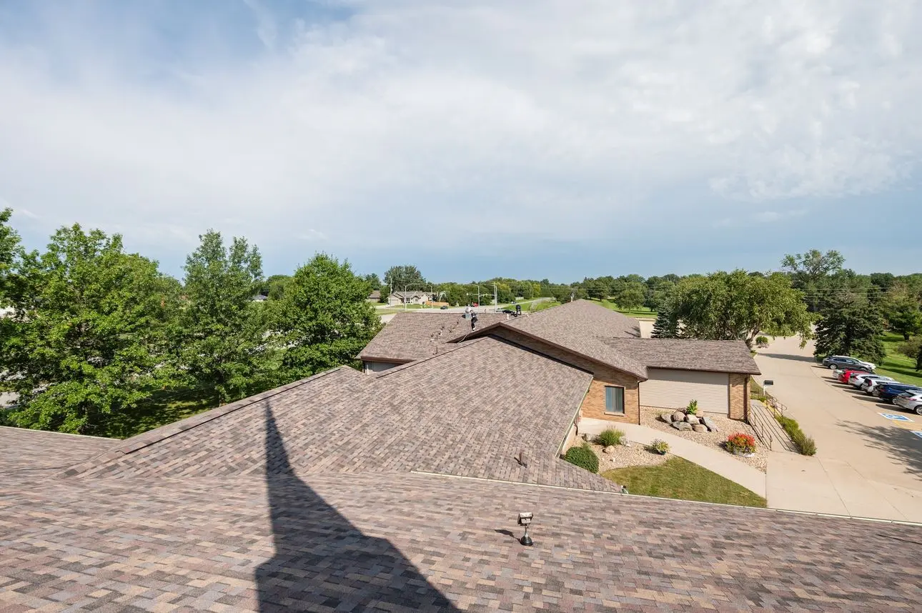 aerial view of asphalt roof install