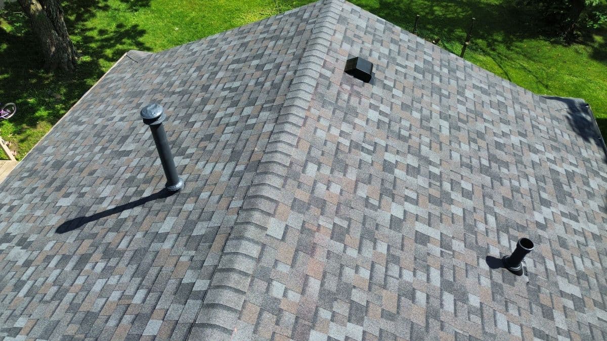 Close-up of a light grey shingle roof