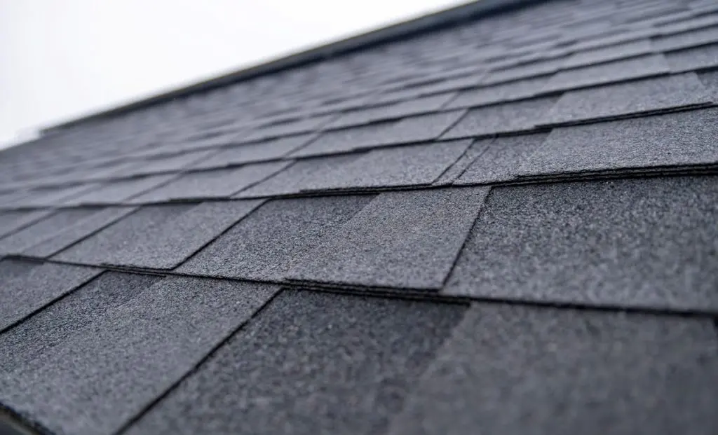 Close-up of dark grey architectural shingles
