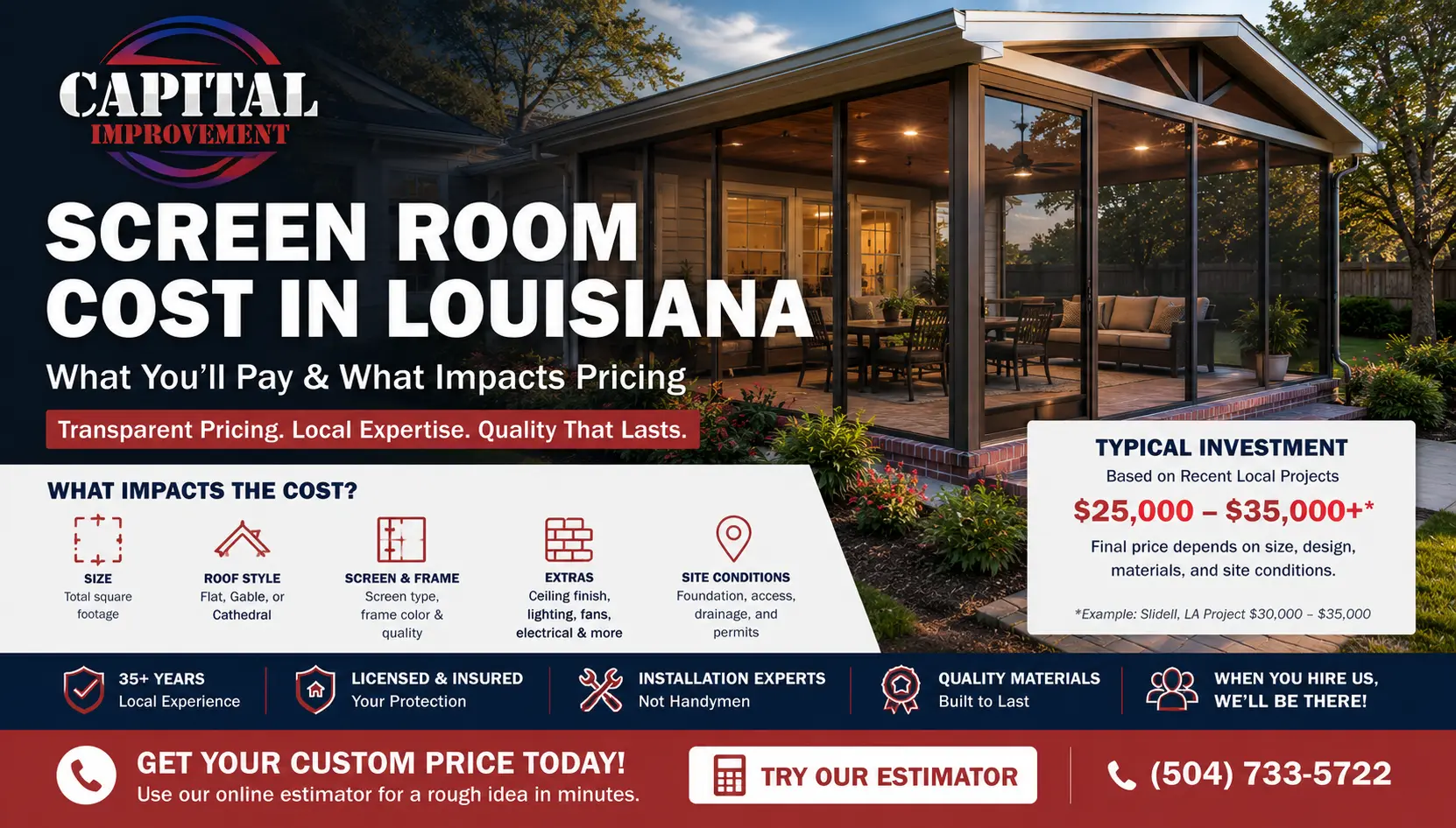 How much does a screened-in porch cost in Louisiana 2026 pricing guide
