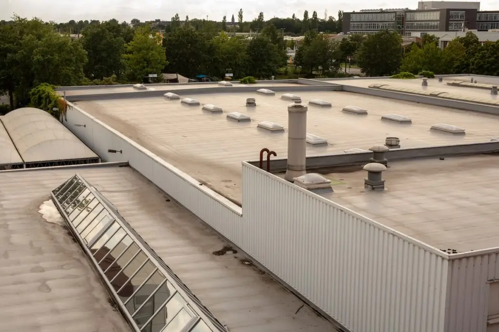 Aerial View of a Flat Roof with Skylights