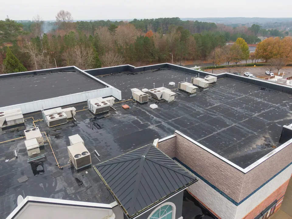 commercial roof replacement-aerial view of commercial flat roof