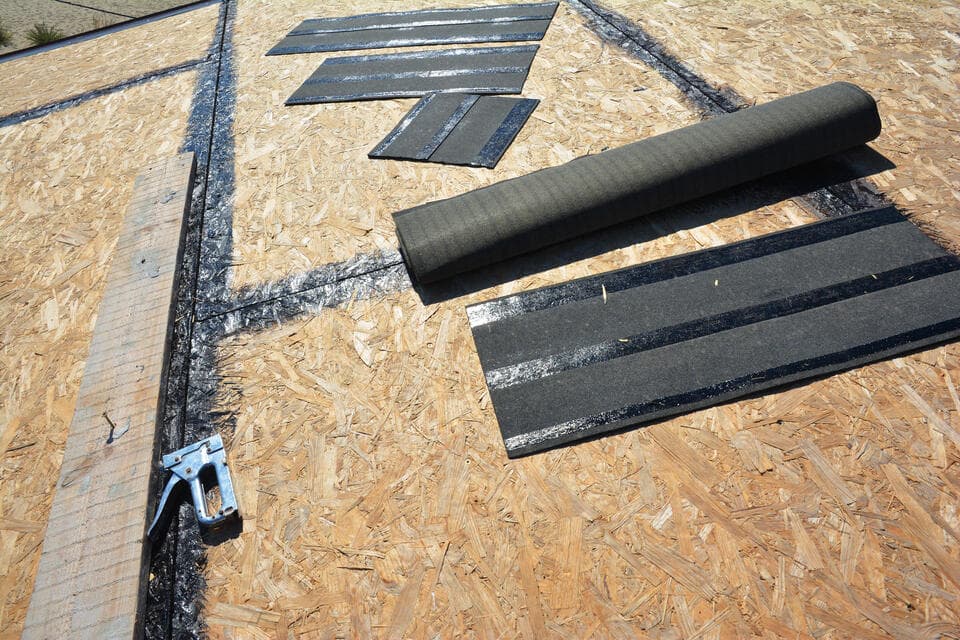 roof decking-close up of roof decking and black roofing materials