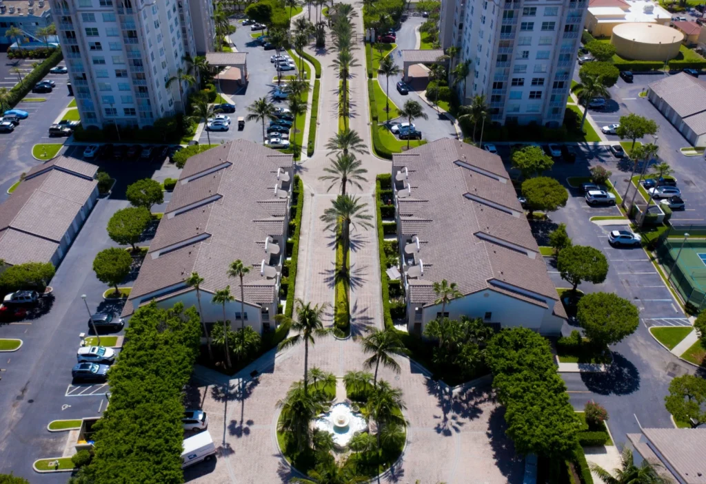 arial view of commercial rooftops