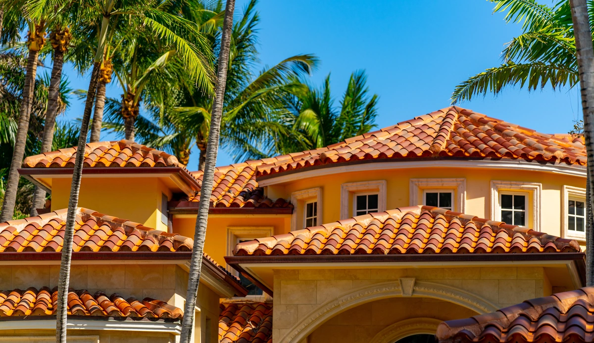 Florida luxury house with palm trees and red tiles