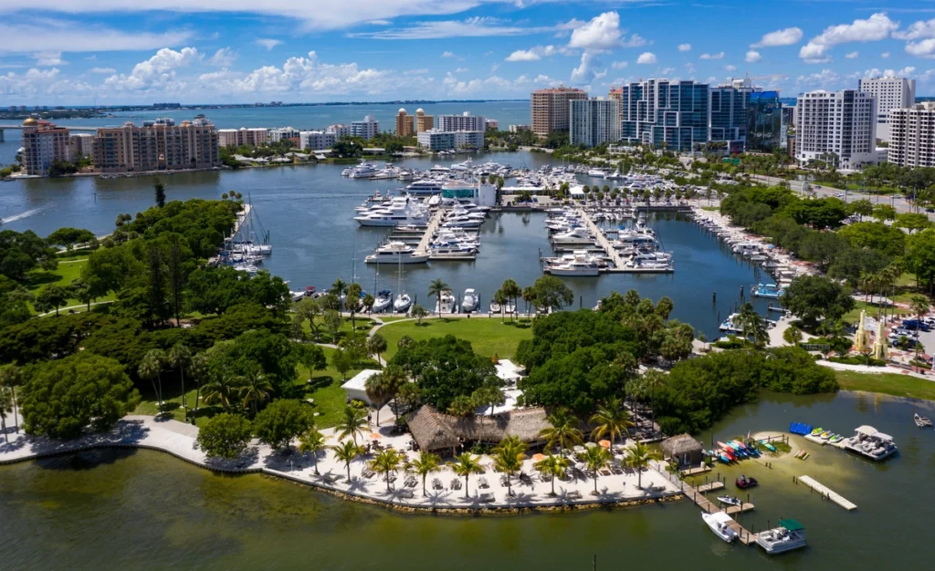 drone view of a marina in Florida
