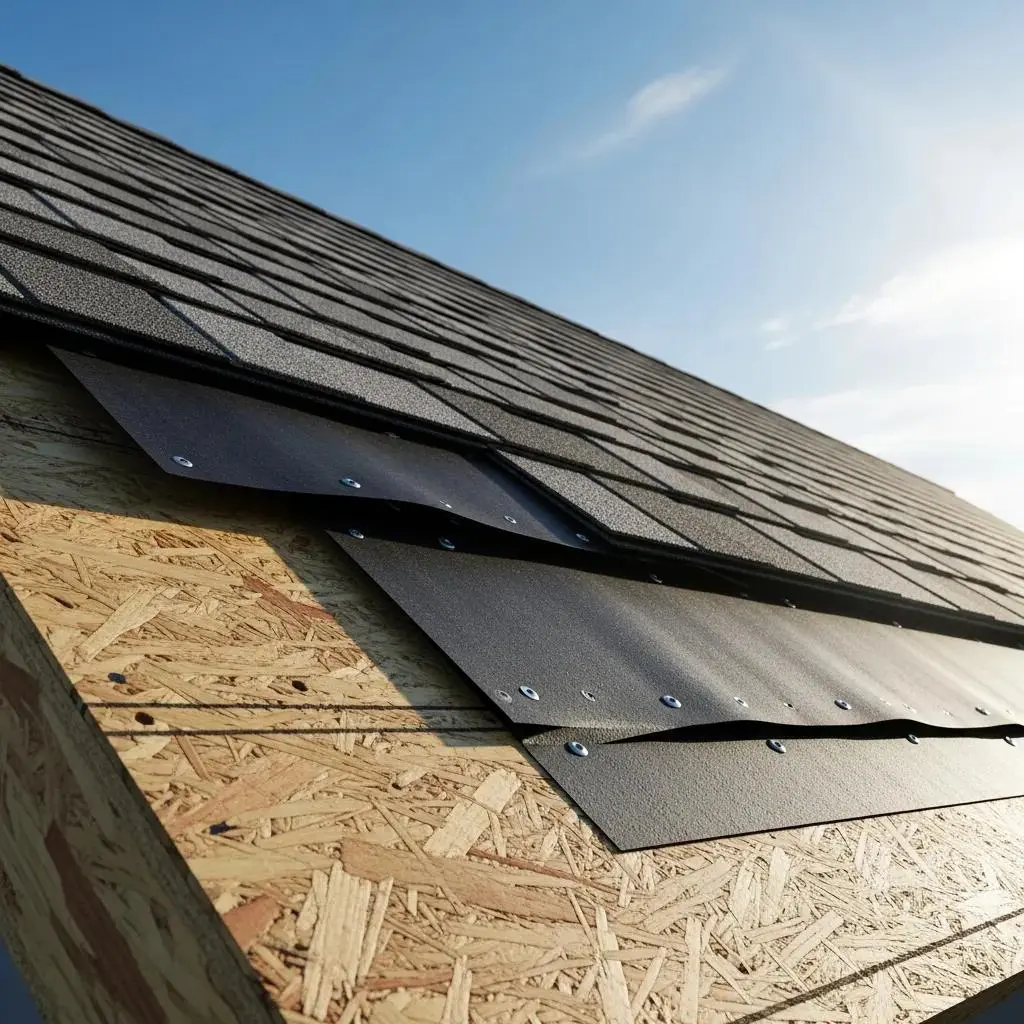 Residential roof layers including shingles, underlayment, and decking