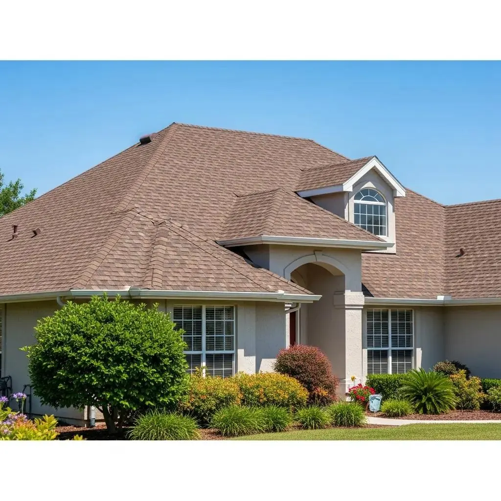 Residential home featuring a newly installed asphalt shingle roof, showcasing durability and aesthetic appeal