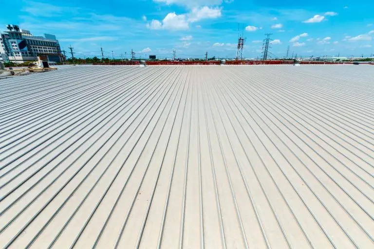 Architectural detail of metal roofing on commercial construction in Woodbury