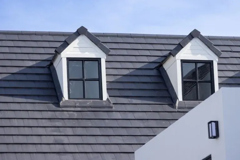 white house with black slate tile roof, White Bear Lake