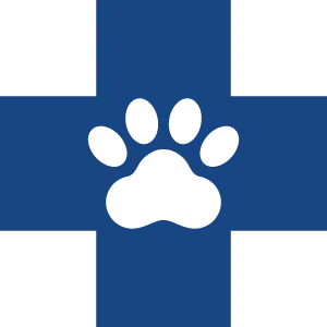 blue cross with paw imprint