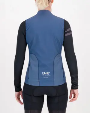 Back of the ladies winter cycling gilet in the navy Semester design made by Enjoy.cc