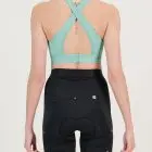 Back view of the womens sports bra in the turquoise emotif design made by Enjoy.cc