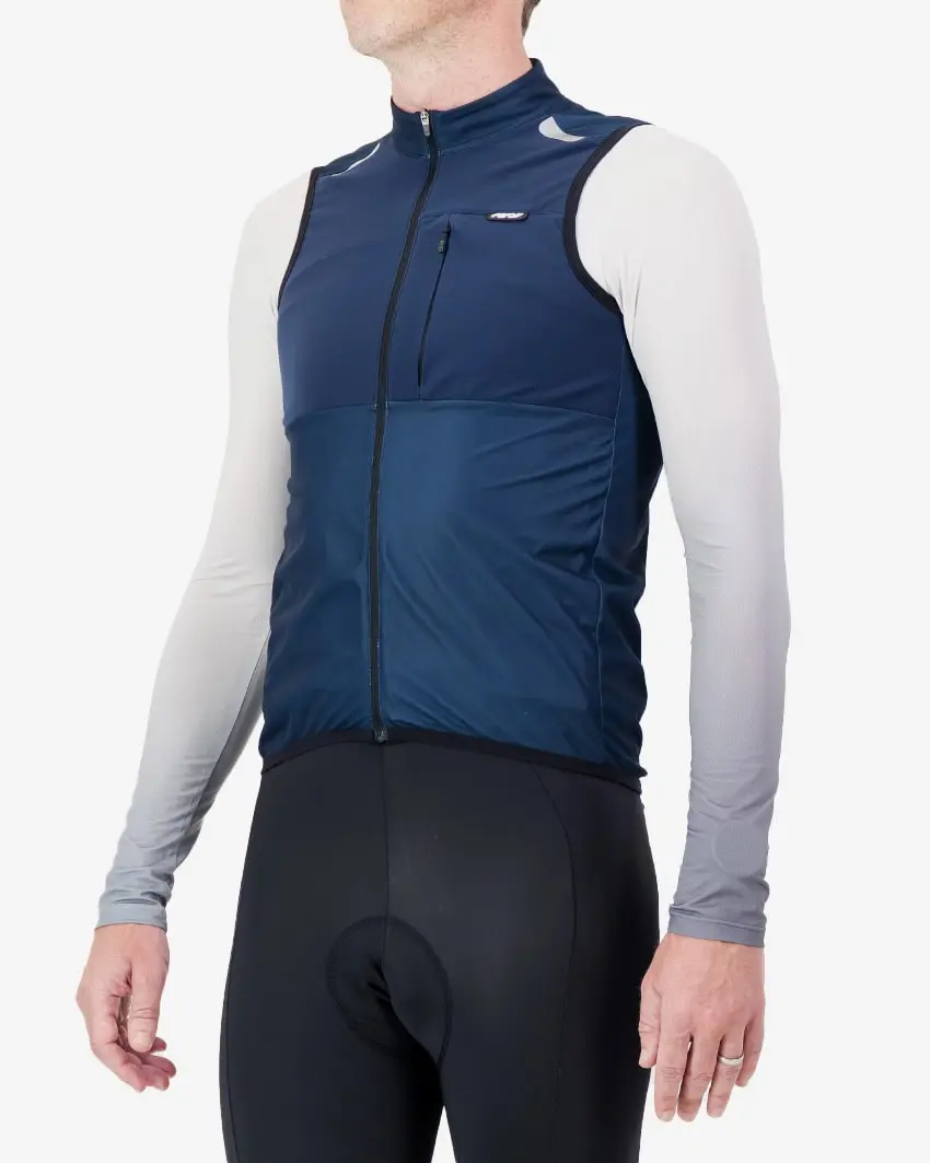 Side view of the Thermal mens cycling gilet in Petrol blue design by Enjoy.cc