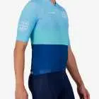 Side view of the Mens Semi Custom Octane cycling jersey in an aqua block design Enjoy.cc
