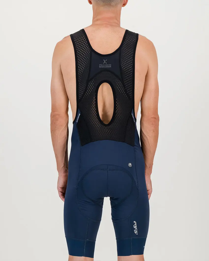 Back view of the Enjoy ProXision mens cargo bib short in the petrol colourway made by enjoy.cc