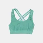 Flat lay view of the womens sports bra in the turquoise emotif design made by Enjoy.cc